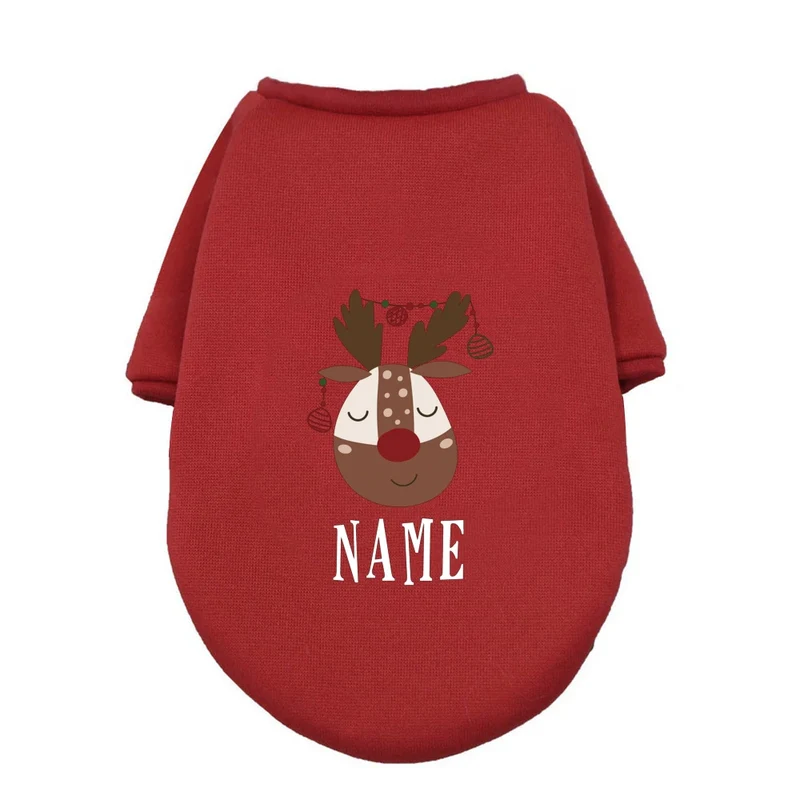Personalised Pet Dog Christmas Clothes Deer with Name Dogs Winter Warm Hoodies French Bulldog for Puppy Medium Dog Clothing Gift
