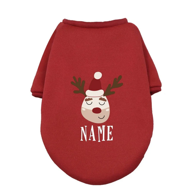 Personalised Pet Dog Christmas Clothes Deer with Name Dogs Winter Warm Hoodies French Bulldog for Puppy Medium Dog Clothing Gift