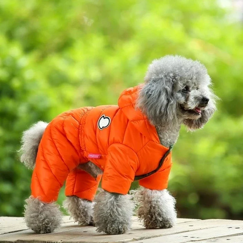 Winter Warm Down Dog Jacket Pet Dogs Costume Puppy Light-weight Four Legs Hoodie Coat Clothes For Teddy Bear Big Combinaison Ski