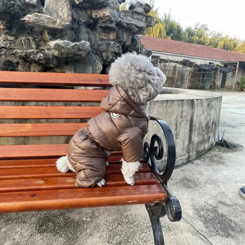 Winter Warm Down Dog Jacket Pet Dogs Costume Puppy Light-weight Four Legs Hoodie Coat Clothes For Teddy Bear Big Combinaison Ski