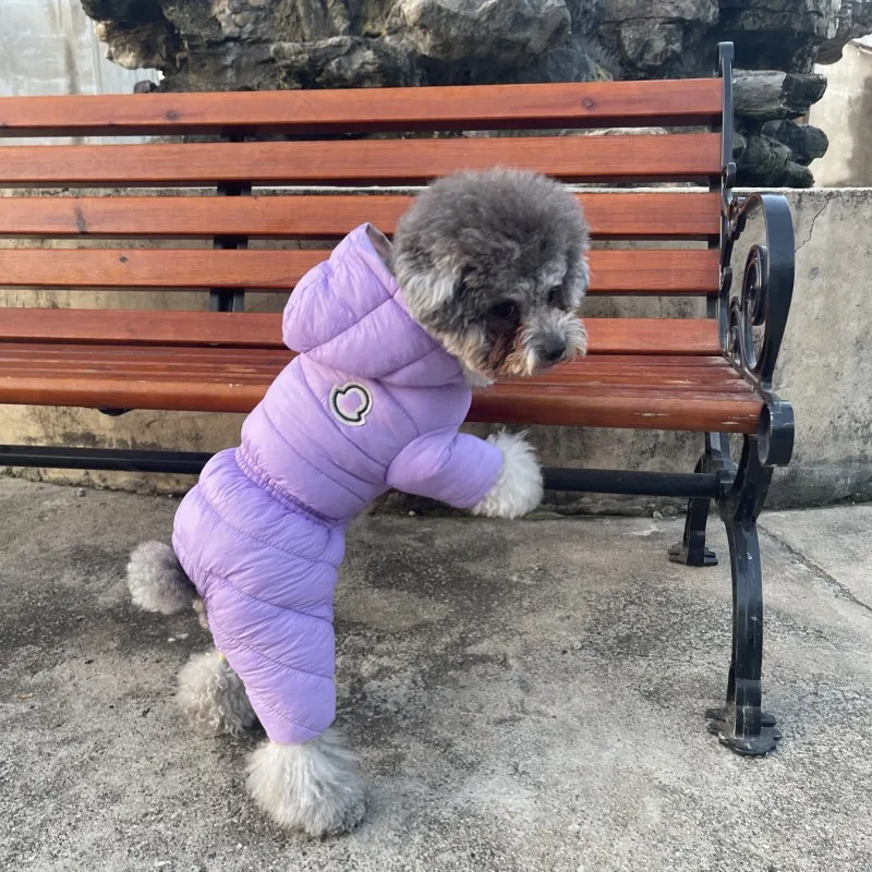 Winter Warm Down Dog Jacket Pet Dogs Costume Puppy Light-weight Four Legs Hoodie Coat Clothes For Teddy Bear Big Combinaison Ski