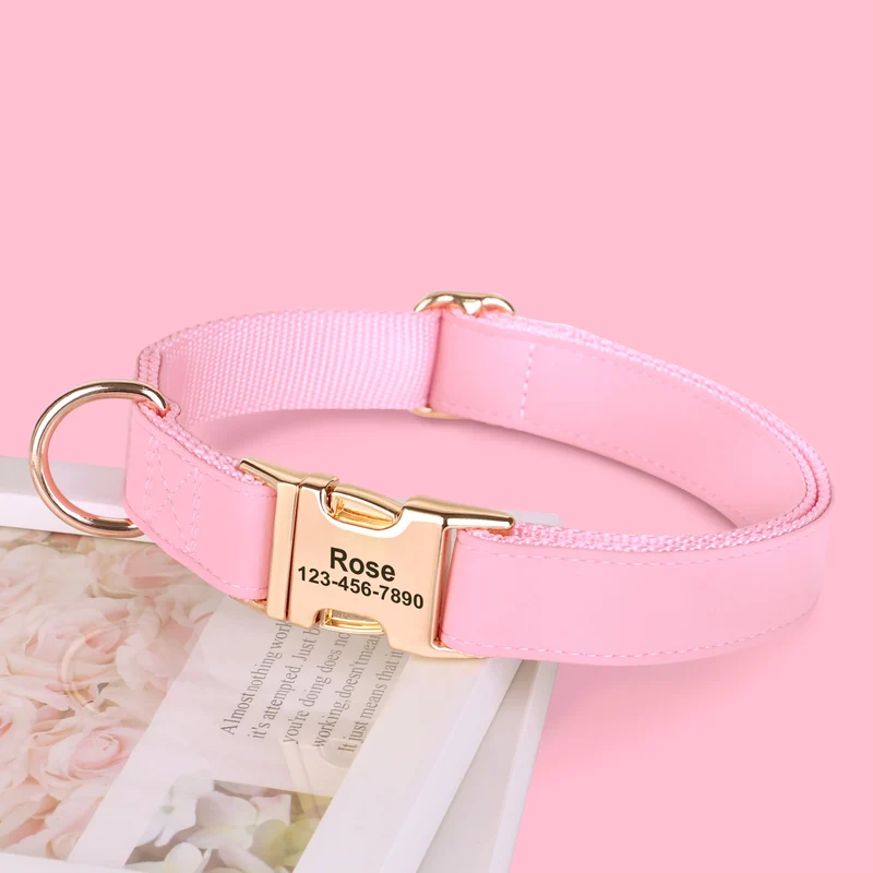 Personalized Dog Collar PU Leather Pet Collars and Leash Set Chihuahua Necklace Customized ID Name For Small Medium Large Dogs