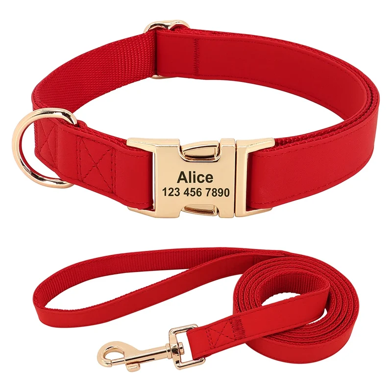 Personalized Dog Collar PU Leather Pet Collars and Leash Set Chihuahua Necklace Customized ID Name For Small Medium Large Dogs