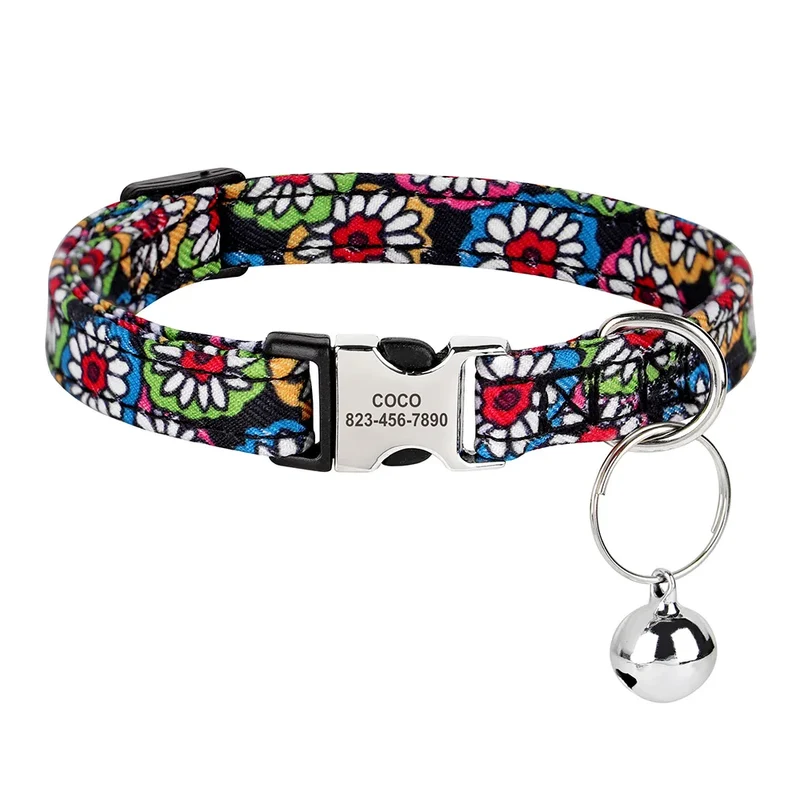 Nylon Personalized Cat Collar Custom Puppy Cat Collars Anti-lost Pet ID Name Necklace Collars With Bell Gift For Small Dogs Cats