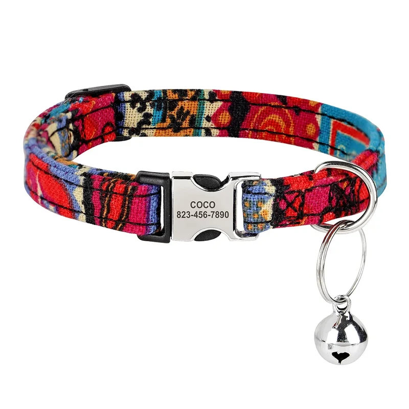Nylon Personalized Cat Collar Custom Puppy Cat Collars Anti-lost Pet ID Name Necklace Collars With Bell Gift For Small Dogs Cats