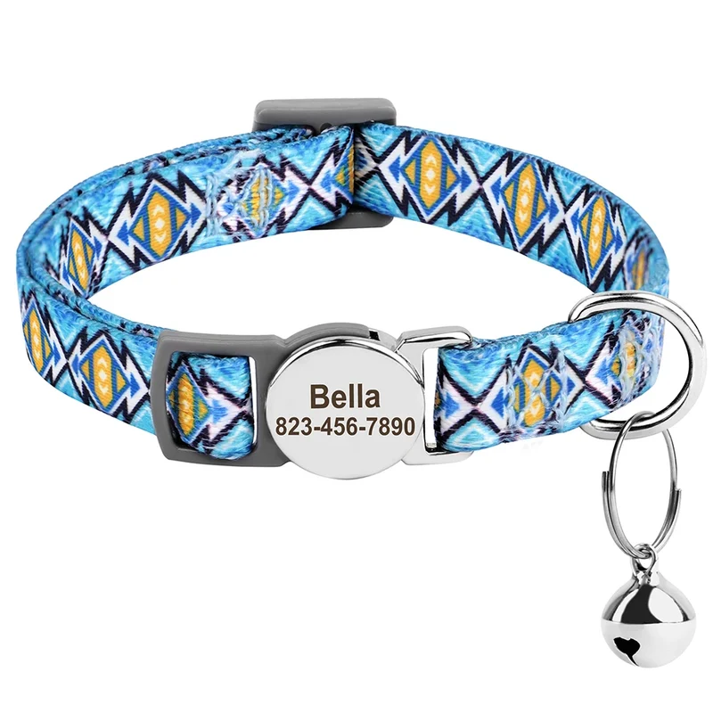 Nylon Personalized Cat Collar Custom Puppy Cat Collars Anti-lost Pet ID Name Necklace Collars With Bell Gift For Small Dogs Cats