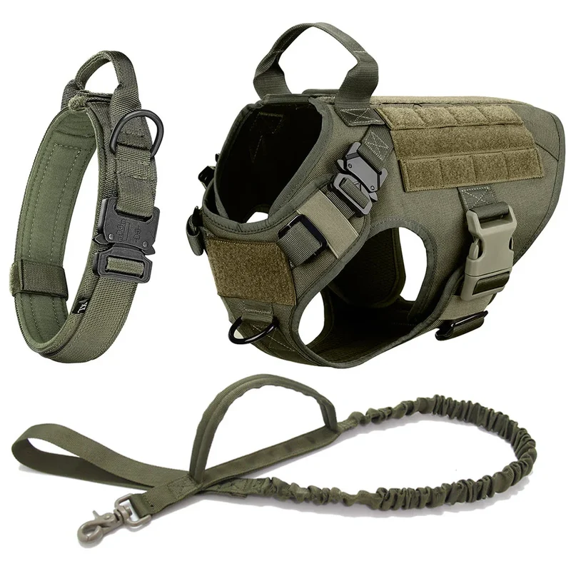 Dog Harness Leash And Collar Set Large Pet German Shepherd Malinois Training Walking Vest For All Breeds Dog 1 Free Patch