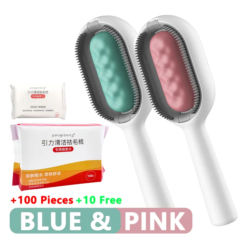3-in-1 Cat Brush Long Hair Remover Brush for Dog Cat Silicone Pet Grooming Comb with Wipe and Water Tank Pet Product Accessories