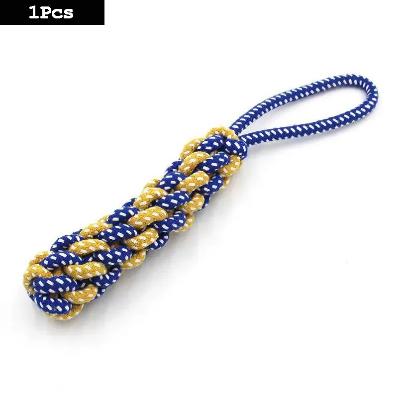 1pcs Fun And Interactive Durable Braided Dog Toy With Knot Rope Ball And Cotton Rope Dumbbell For Teeth Cleaning And Chewing