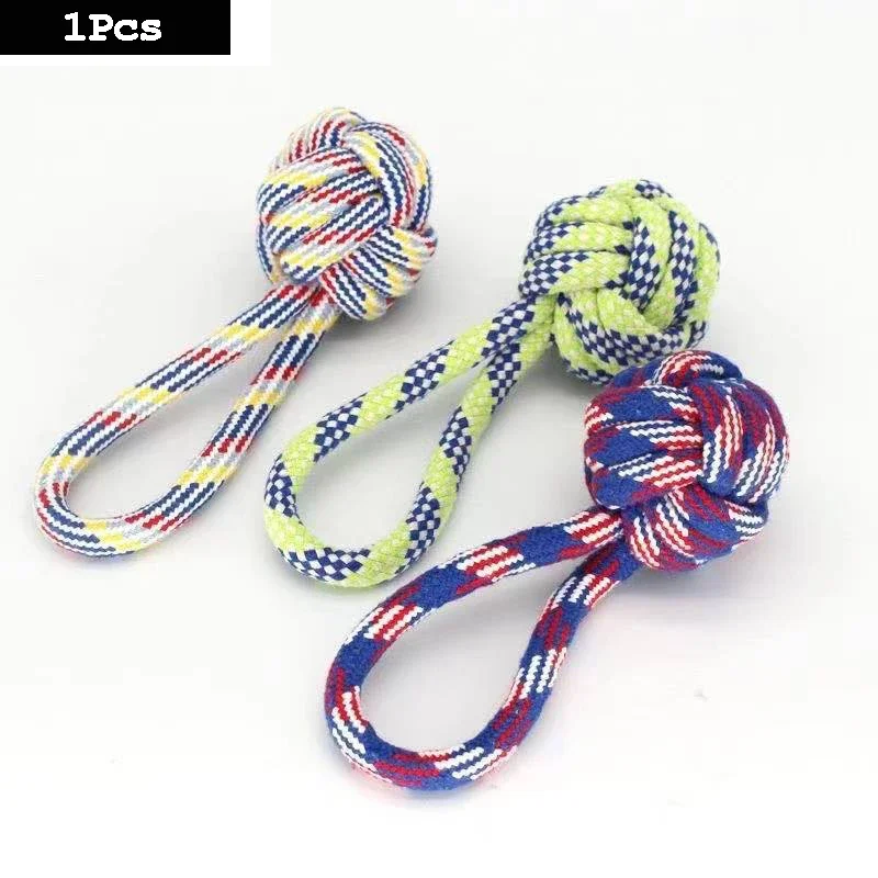 1pcs Fun And Interactive Durable Braided Dog Toy With Knot Rope Ball And Cotton Rope Dumbbell For Teeth Cleaning And Chewing