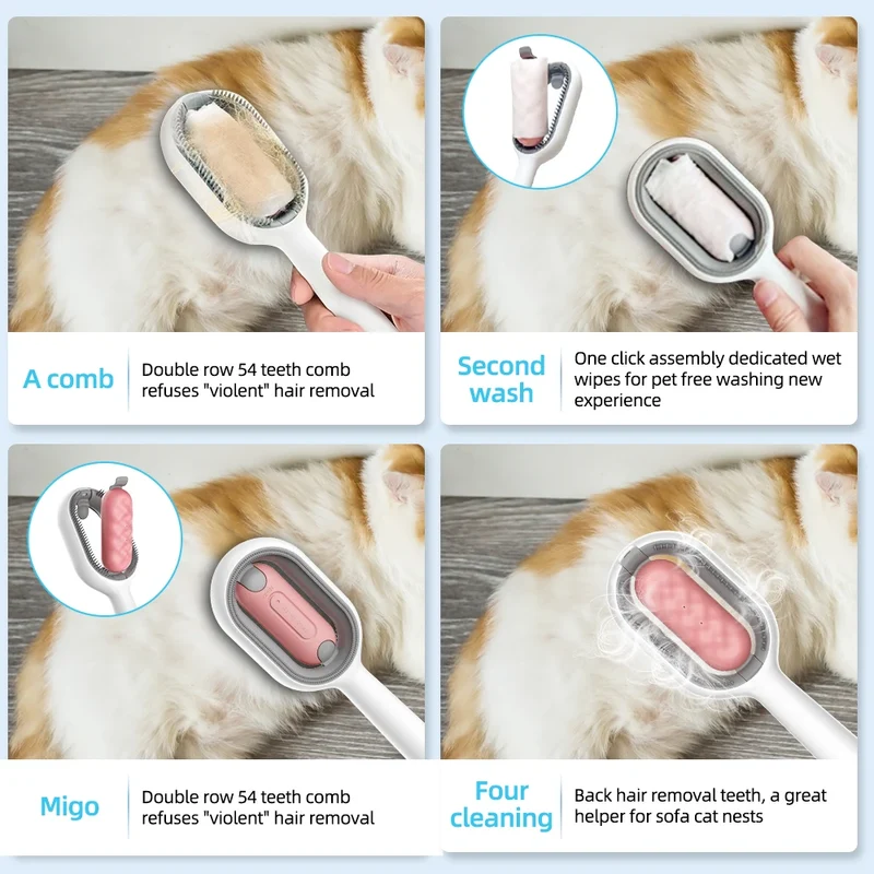 Double Sided Pet Cleaning Hair Removal Comb Long Hair Cat Dog Grooming Brush with 100pcs Cotton Tissue Kitten Brush Pet Supplies