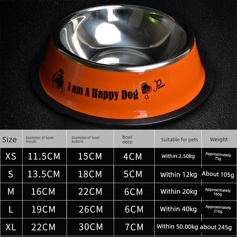 Pet Dog Bowl Cat Bowl Dog Supplies Teddy Food Basin Stainless Steel Single Bowl Dog Basin Cat Basin Large Dog Non Slip Bite-Resistant