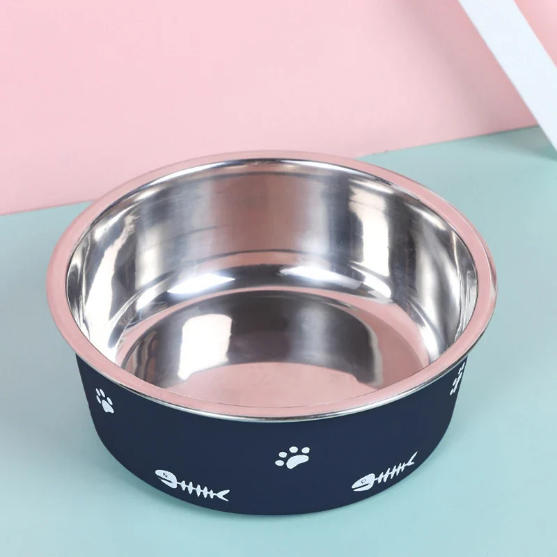 Pet Cat Feeding Bowl Stainless Steel Plastic Non-slip Single Bowl Food Drinking Tray Feeder Drop-resistant Durable Pet Dog Bowl