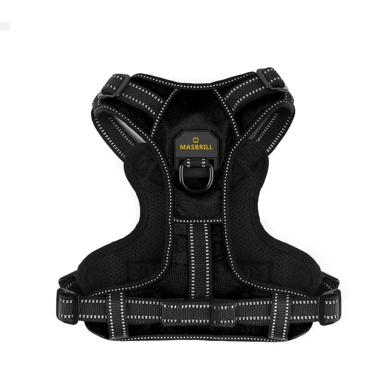 MASBRILL Dog Harness Pet Reflective Nylon No Pull Adjustable Medium Large Naughty Dog Vest Safety Vehicular Lead Walking Running