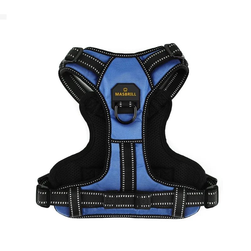 MASBRILL Dog Harness Pet Reflective Nylon No Pull Adjustable Medium Large Naughty Dog Vest Safety Vehicular Lead Walking Running