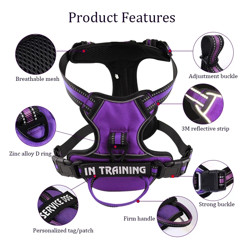 Nylon Adjustable Dog Harness Personalized Reflective Dog Harness Vest Breathable Pet Harness Leash For Small Medium Large Dogs