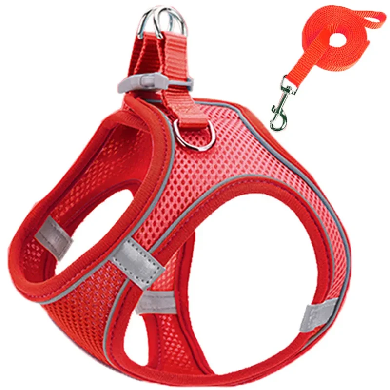 Pet Dog harness and leash set Reflective Breathable Harness Dog Adjustable Comfort Puppy harness outdoors travel Pet Supplies