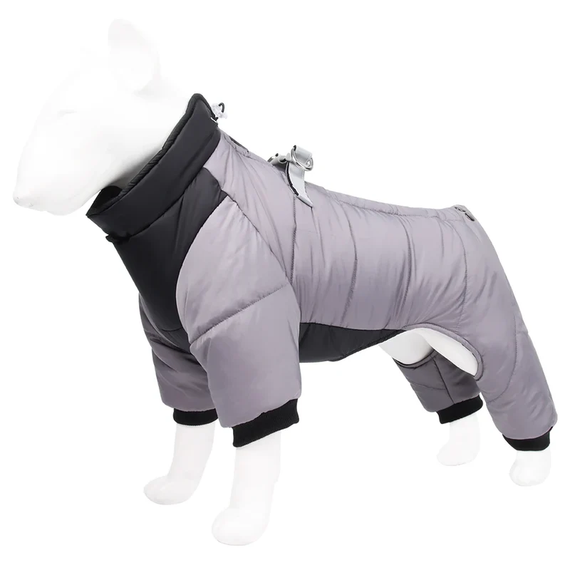 Winter Warm Dog Jacket Reflective Four Legged Clothes Outdoor Waterproof Windproof Traction Harness Jumpsuit French Bulldog Coat