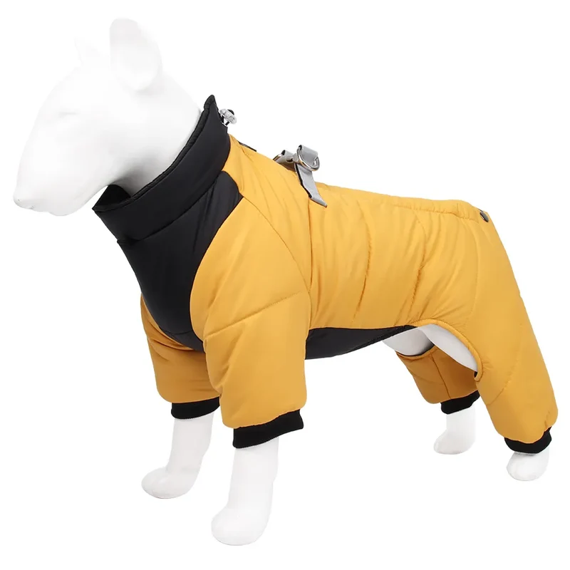 Winter Warm Dog Jacket Reflective Four Legged Clothes Outdoor Waterproof Windproof Traction Harness Jumpsuit French Bulldog Coat