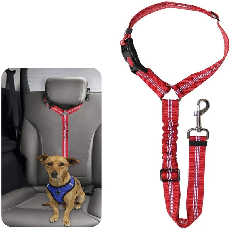 Car Safety Belt for Pet Dog Car Safety Buckle Fixed Rope Adjustable Contraction Band Car Dog Safety Rope
