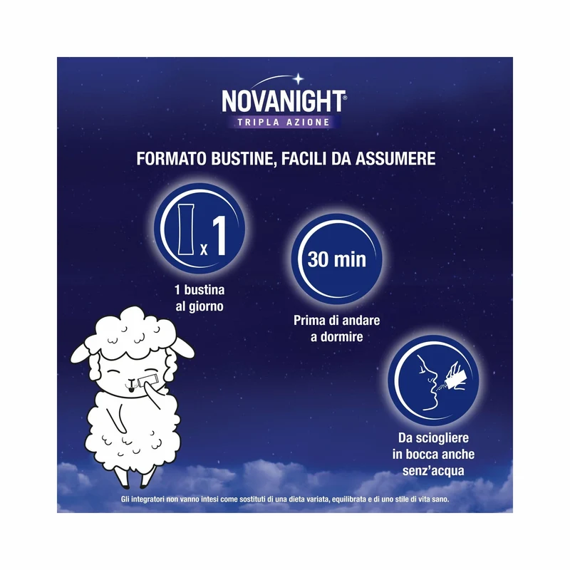 Novanight Tripla Azione con Melatonina per Dormire Magnesio Griffonia 20 Bustine Orosolubili