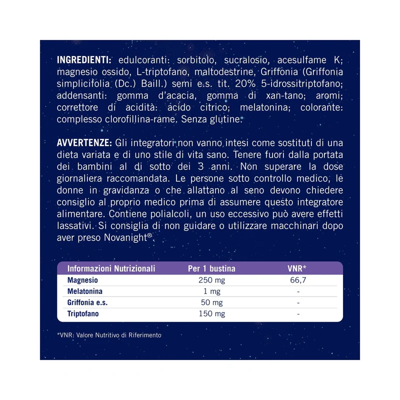 Novanight Tripla Azione con Melatonina per Dormire Magnesio Griffonia 20 Bustine Orosolubili