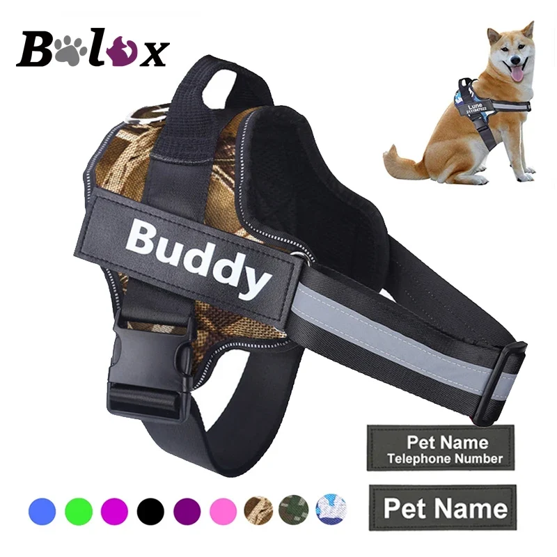 Dog Harness NO PULL Reflective Breathable Adjustable Pet Harness Vest with ID Custom Patch Outdoor Walking Dog Supplies