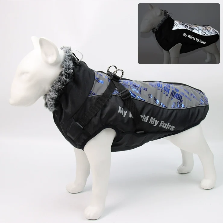 Traction Dog Clothes Autumn and Winter Clothes Medium Large Dog Golden Retriever Labrador Corgi Thickened Winter Warm Cotton-Padded Coat