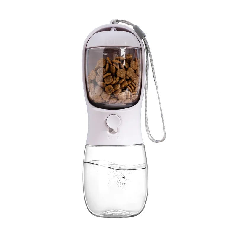 2 in 1 300ml Portable Food Grade Material Dog Cat Travel Pet Water Cup Bottle with Food Dispenser