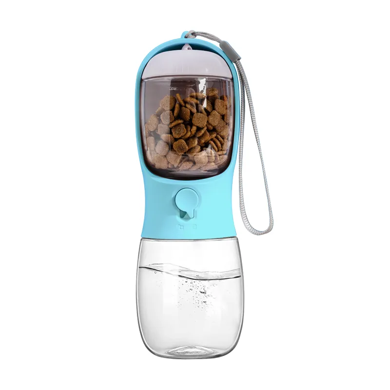 2 in 1 300ml Portable Food Grade Material Dog Cat Travel Pet Water Cup Bottle with Food Dispenser
