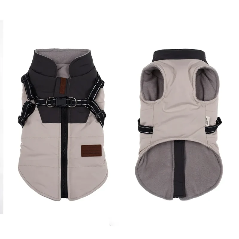Winter Pet Dog Jacket With Harness Rope Warm Clothes Waterproof Coat For Small Medium Large Chihuahua French Bulldog Outfits