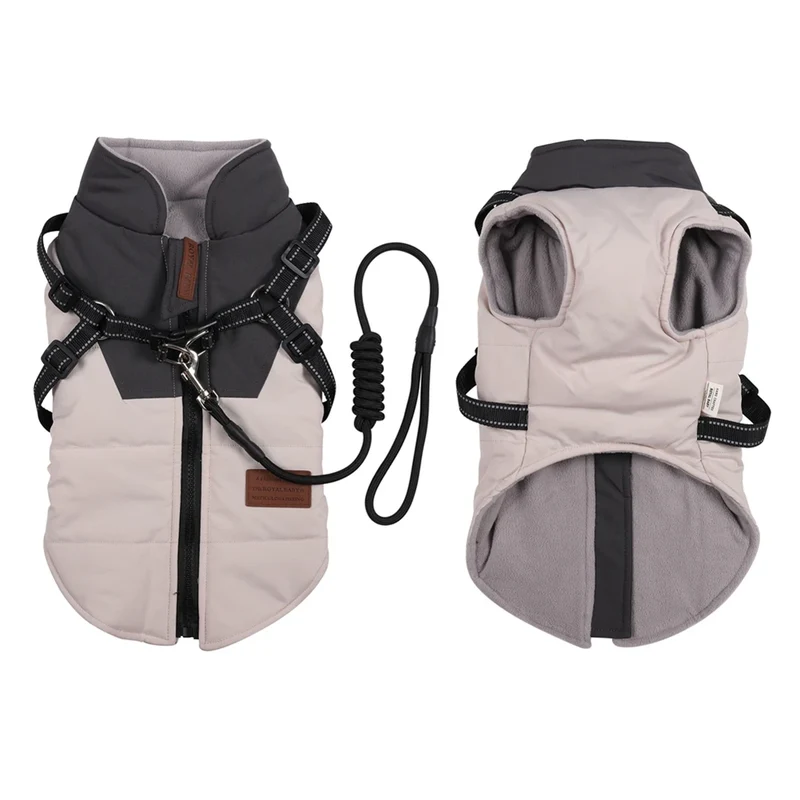 Winter Pet Dog Jacket With Harness Rope Warm Clothes Waterproof Coat For Small Medium Large Chihuahua French Bulldog Outfits