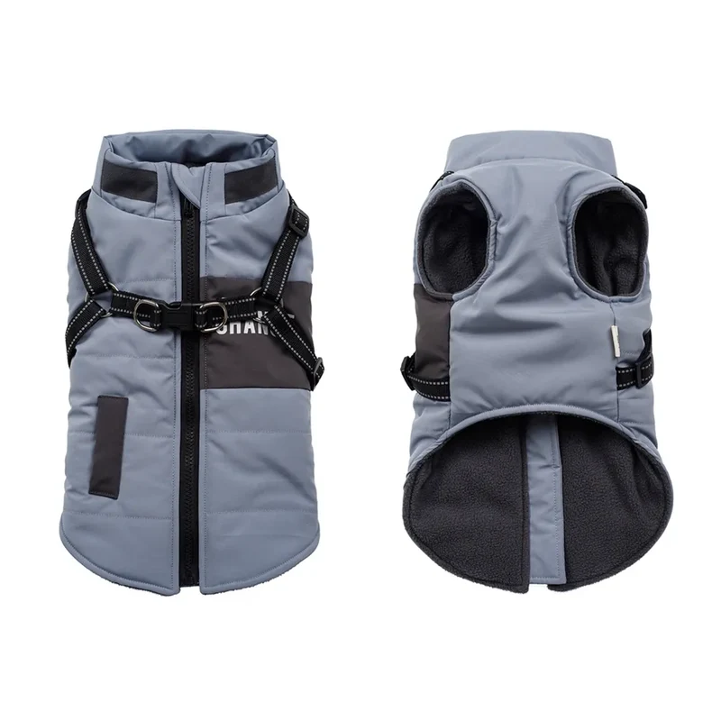 Winter Pet Dog Jacket With Harness Rope Warm Clothes Waterproof Coat For Small Medium Large Chihuahua French Bulldog Outfits