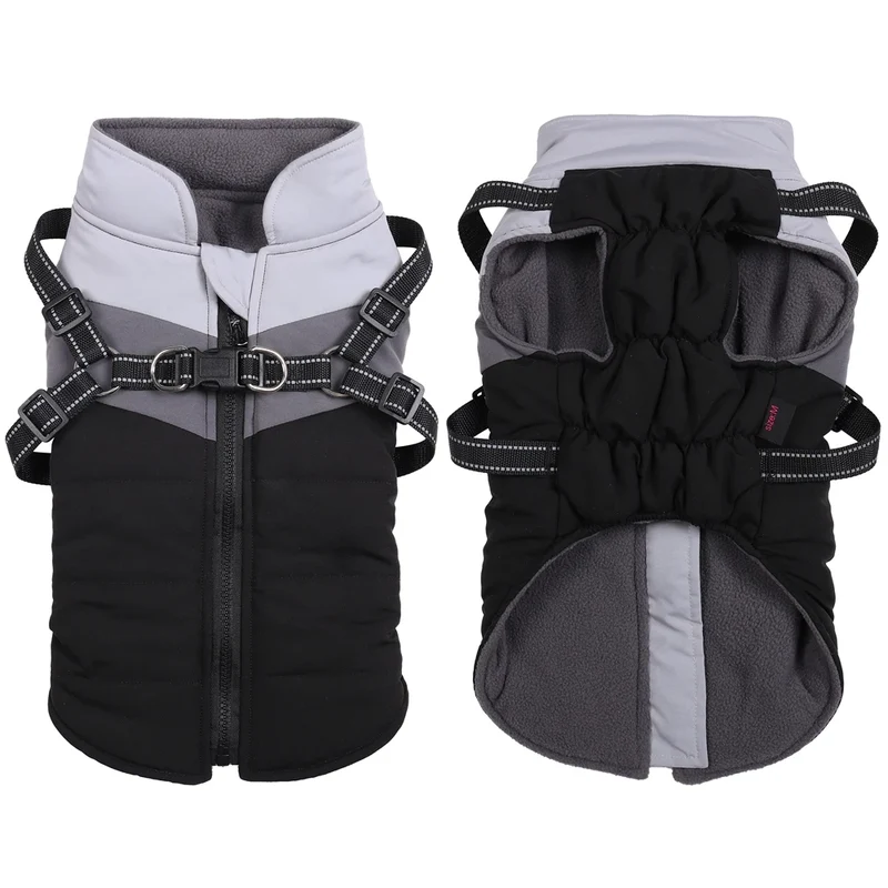 Warm Winter Dog Clothes Waterproof Dogs Vest French Bulldog Jacket Reflective Pet Clothing With Harness For Small Medium Dogs