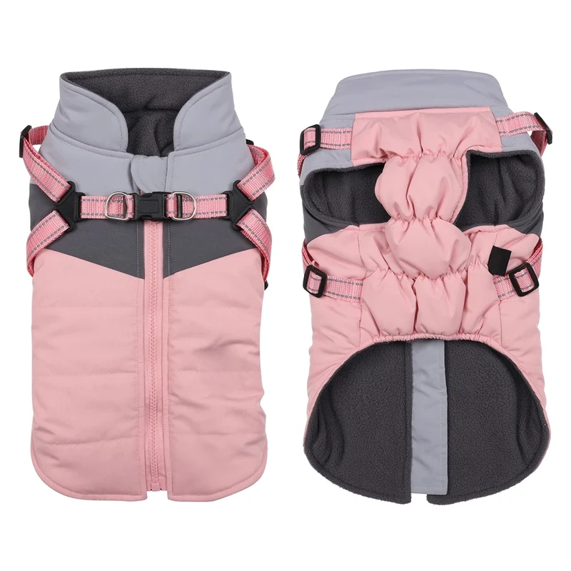 Warm Winter Dog Clothes Waterproof Dogs Vest French Bulldog Jacket Reflective Pet Clothing With Harness For Small Medium Dogs