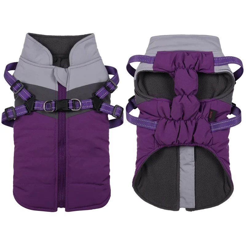 Warm Winter Dog Clothes Waterproof Dogs Vest French Bulldog Jacket Reflective Pet Clothing With Harness For Small Medium Dogs