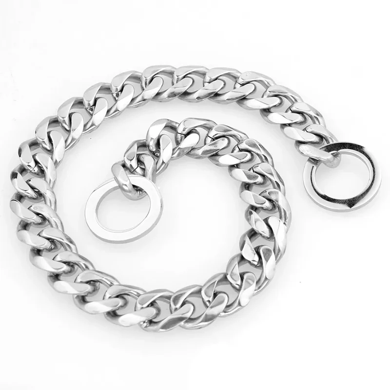 Cuban Link Dog Collar 15mm Chain Dog Collar Walking Chain 316L Stainless Steel Heavy Duty Slip Collar for Small Medium Large Dog