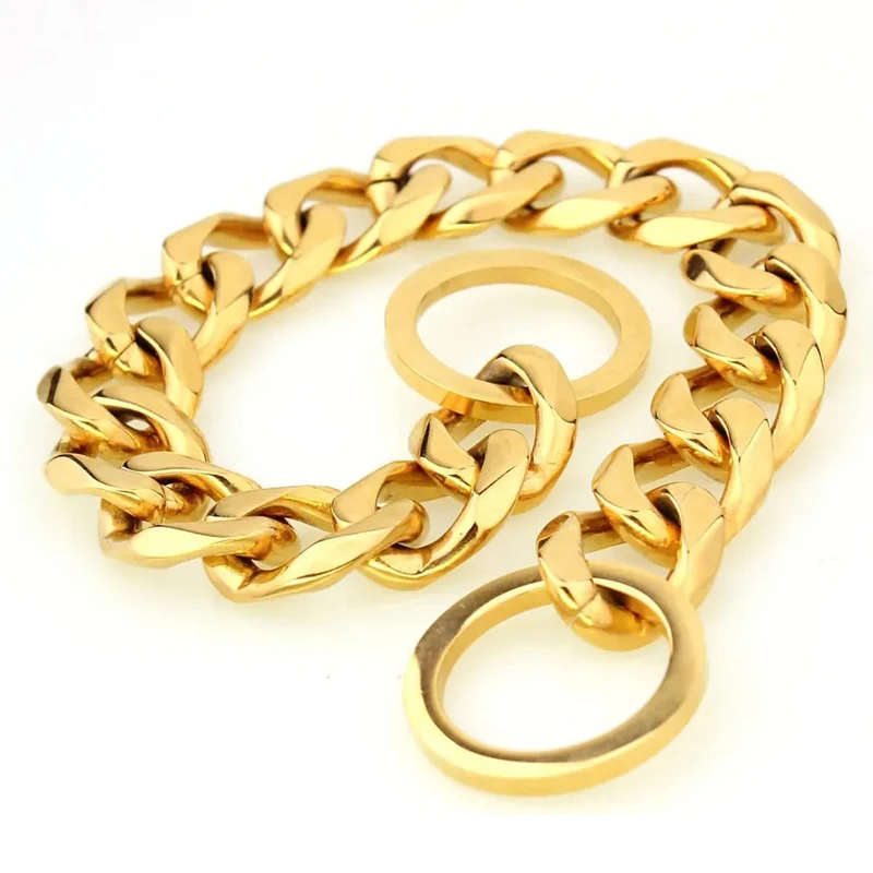 Cuban Link Dog Collar 15mm Chain Dog Collar Walking Chain 316L Stainless Steel Heavy Duty Slip Collar for Small Medium Large Dog