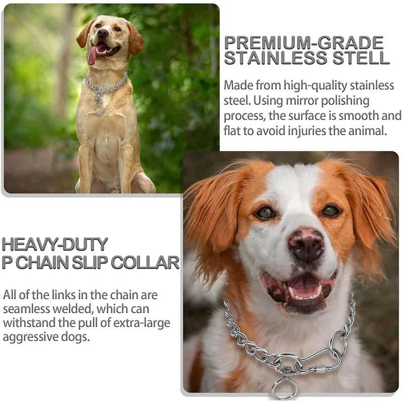 Dog Training Chain Collar Stainless Steel Metal Chew Proof Dog Necklace Anti Winding Dog Leash Extension Lead for Pet Large Dogs