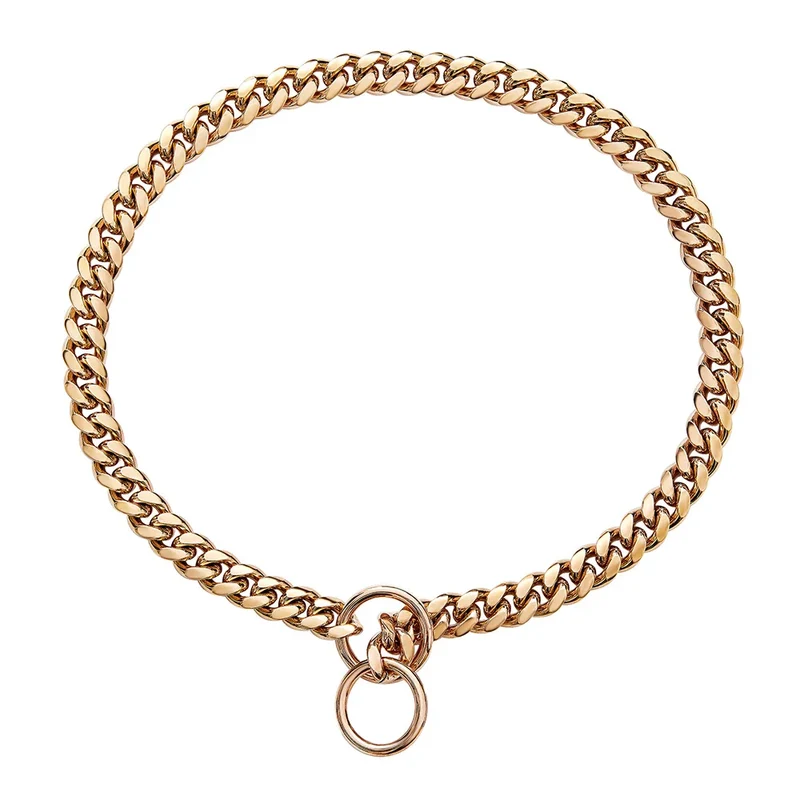Dog Collar 10mm Thick Cuban Link Chain Dog Collar 18K Gold Black Chain Dog Collar with 316L Stainless Steel Don't Pinch Dog Hair