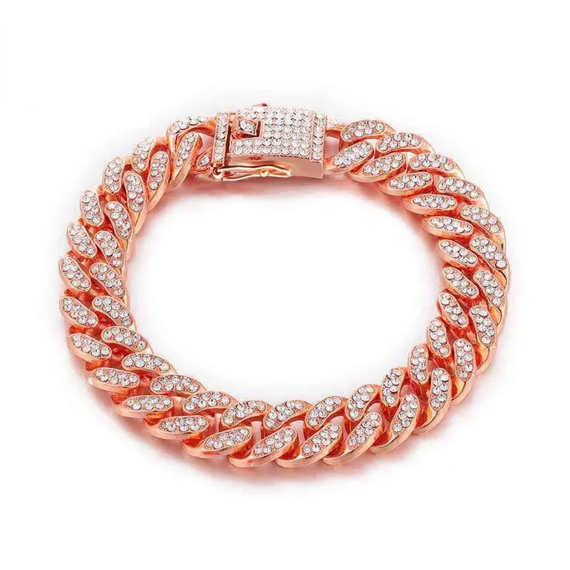 Luxury Designer Dog Collar Bracelet Bling Diamond Dog Necklace Cuban Gold Chain for Pitbull Big Dogs Jewelry Metal Material