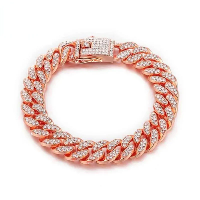 Rhinestone Dog Chain Collar Metal Chain Collar Luxury Stainless Steel Puppy Cat Chain Collar Dog Jewelry