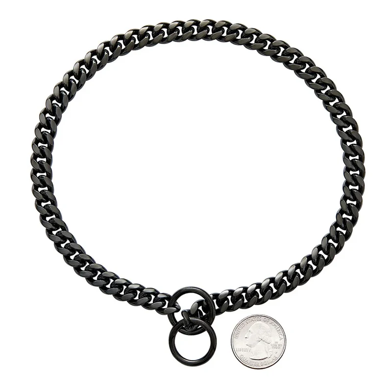 Dog Chain Collar Black Gold 10MM Cuban Link Dog Collar Stainless Steel Metal Slip Chain Collar for Dogs Heavy Duty & Chew Proof