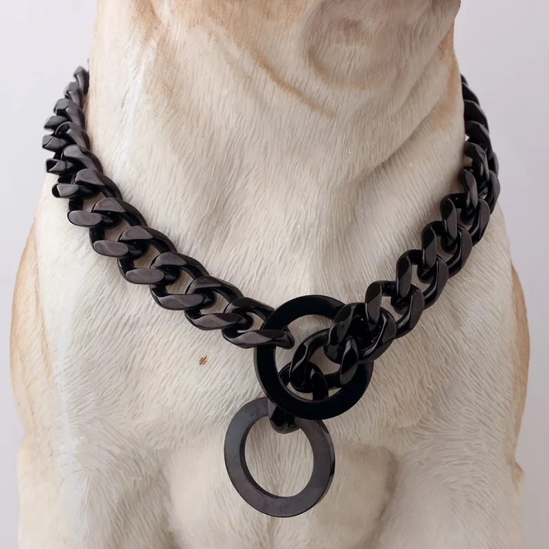 Gold Chain Dog Collar 15mm Wide Heavy Duty Metal Cuban Link Dog Slip Chain Collar Dog Necklace Fashion Pet Jewelry Accessories