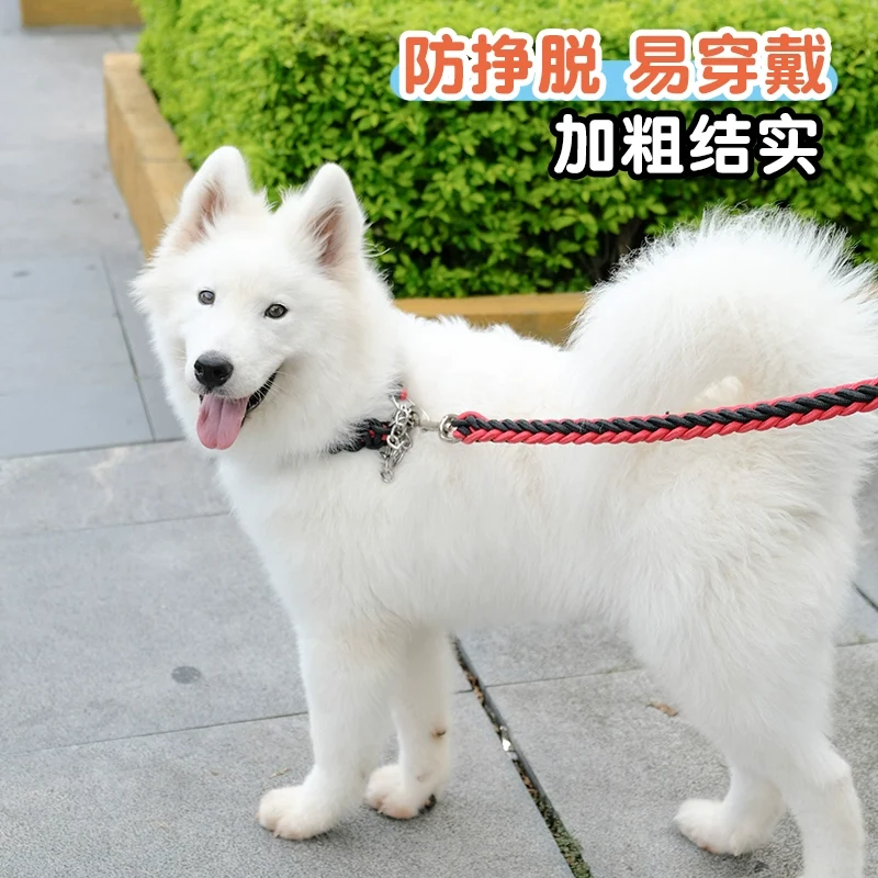 Dog Hand Holding Rope Medium Large Dog Samoyed Golden Retriever Labrador Dog Leash Collar Woven Explosion-Proof Dog Chain