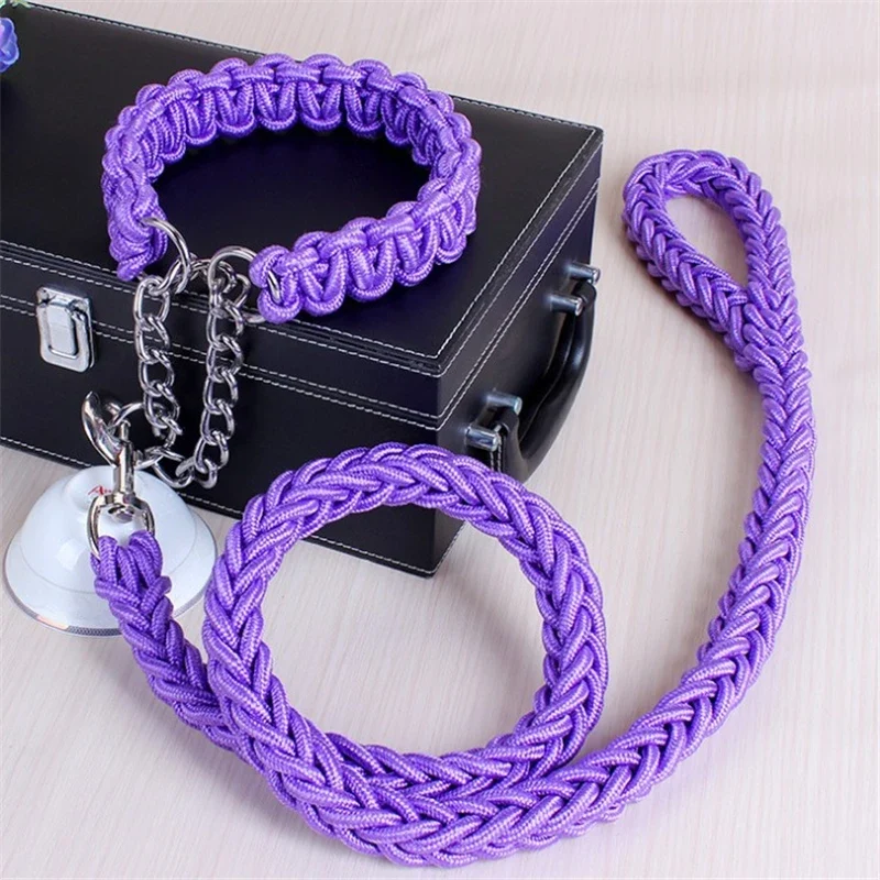 17 colors Length Double Strand Rope Large Dog Leashes Metal P Chain Buckle National Color Pet Traction Rope Collar Set 1.2M A 21