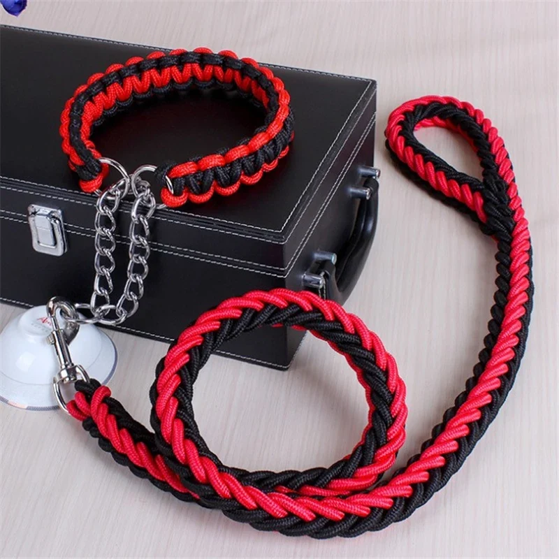 17 colors Length Double Strand Rope Large Dog Leashes Metal P Chain Buckle National Color Pet Traction Rope Collar Set 1.2M A 21