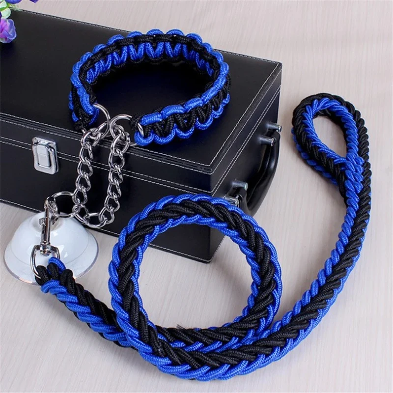 17 colors Length Double Strand Rope Large Dog Leashes Metal P Chain Buckle National Color Pet Traction Rope Collar Set 1.2M A 21