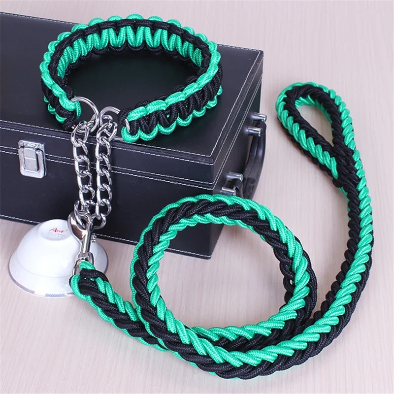 17 colors Length Double Strand Rope Large Dog Leashes Metal P Chain Buckle National Color Pet Traction Rope Collar Set 1.2M A 21
