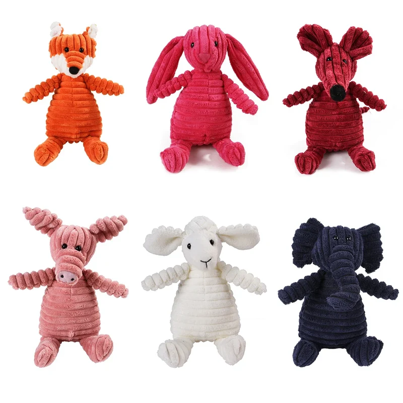 Dog Corduroy Toys Animal Shape Plush Squeaky Chew Bite Resistant Toy Pets Accessories Supplies for Small Large Dogs